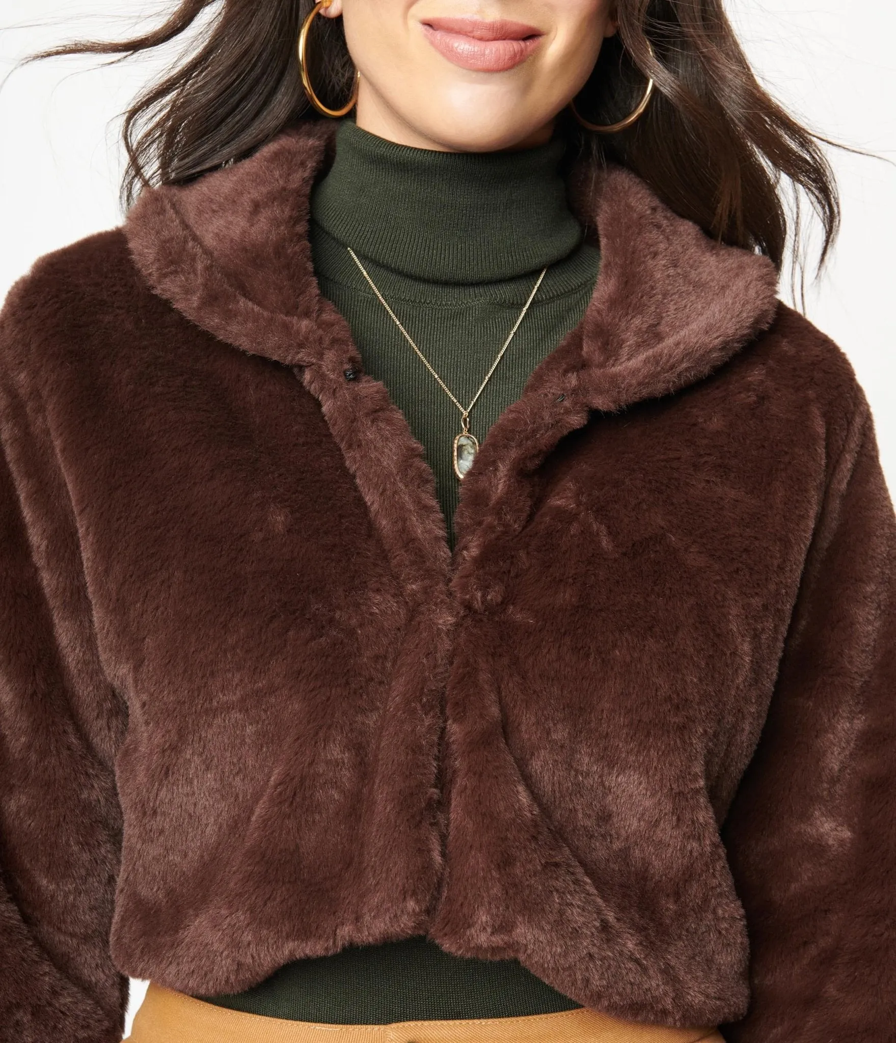 1970s Retro Style Brown Faux Fur Crop Jacket