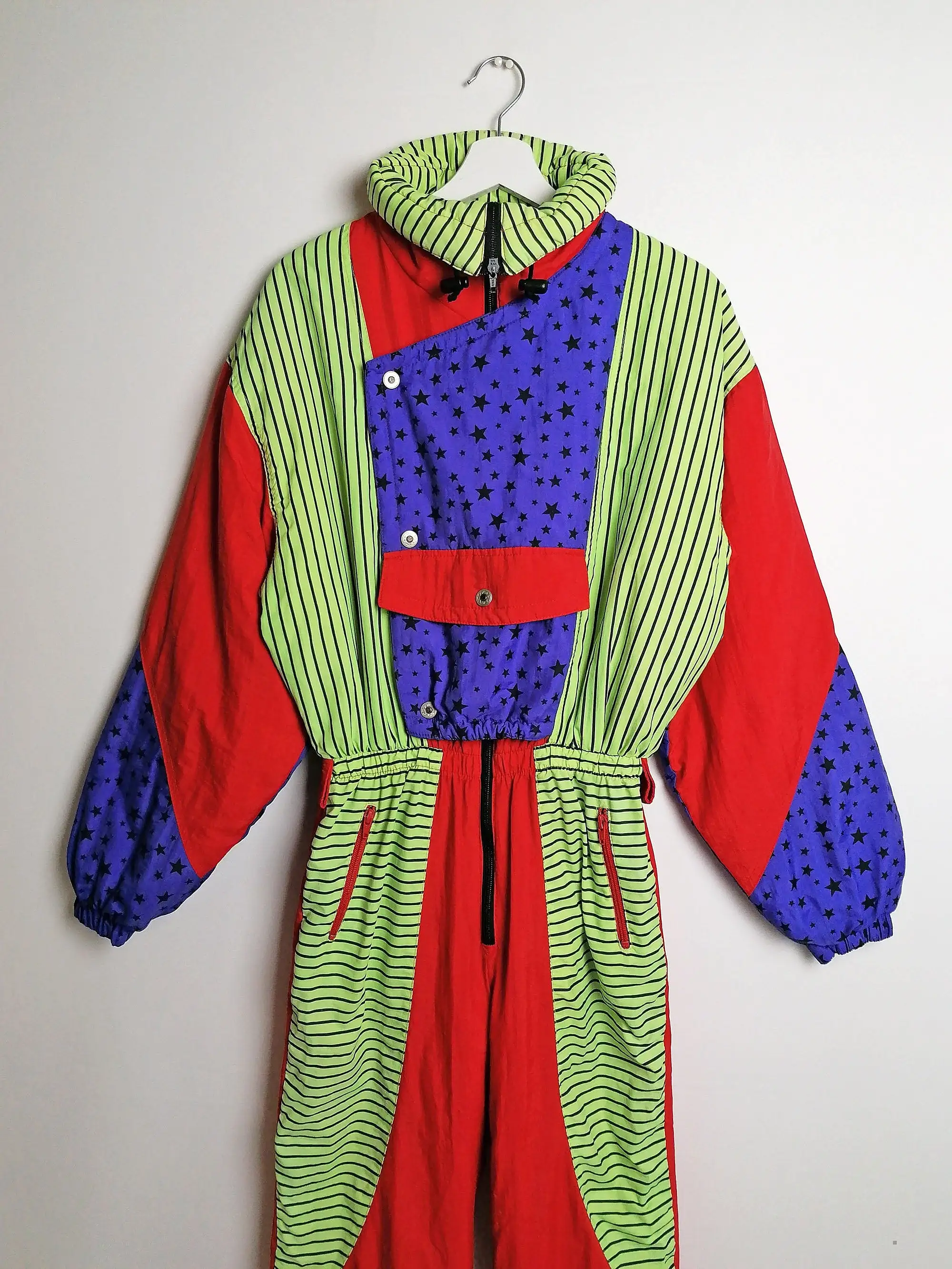 90's Ski Suit Crazy Print Stars Stripes - size S-M