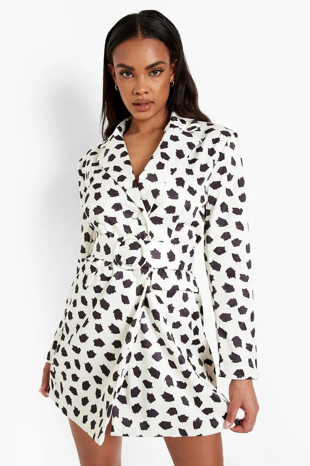 Abstract Polka Dot Belted Tailored Blazer