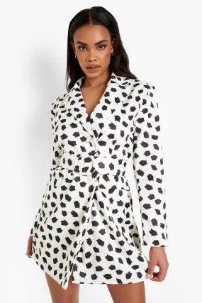 Abstract Polka Dot Belted Tailored Blazer