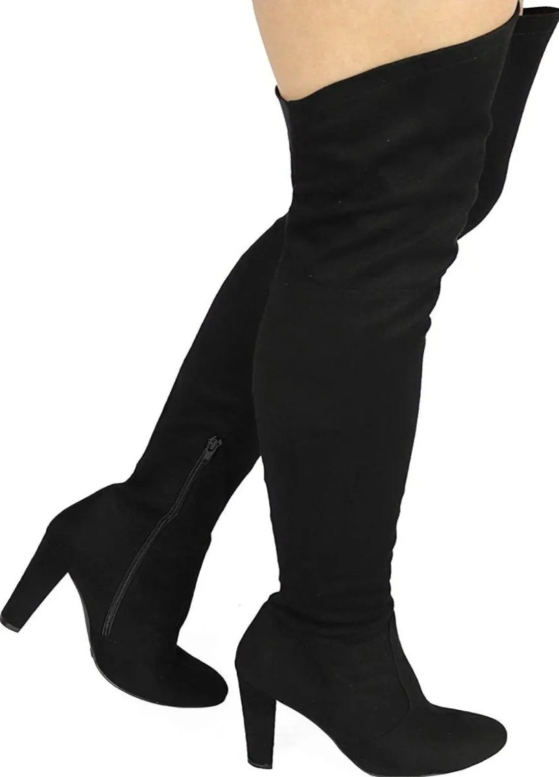 AMAYA-93B Wild Diva Women Stretchy Suede Chunky Heel Thigh High Over The Knee Boots Stretchy