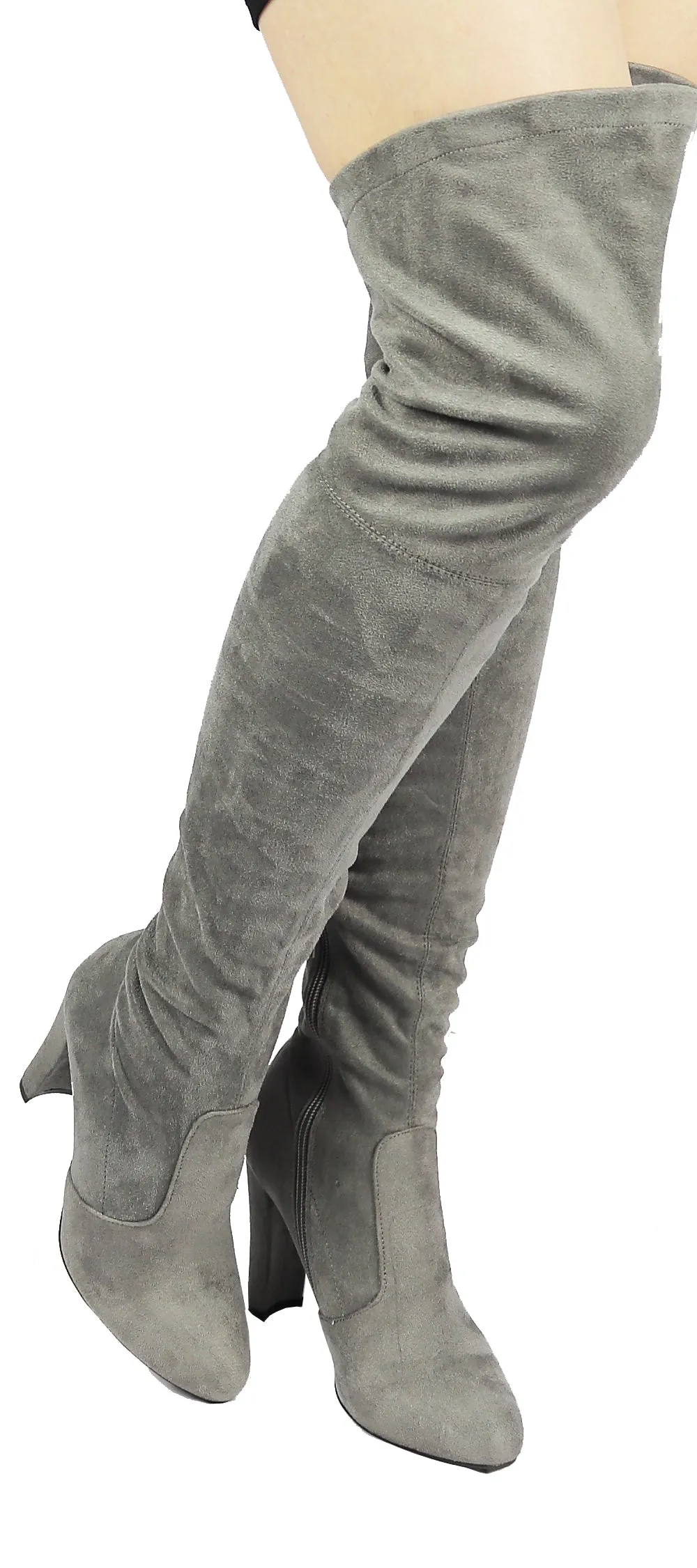 AMAYA-93B Wild Diva Women Stretchy Suede Chunky Heel Thigh High Over The Knee Boots Stretchy