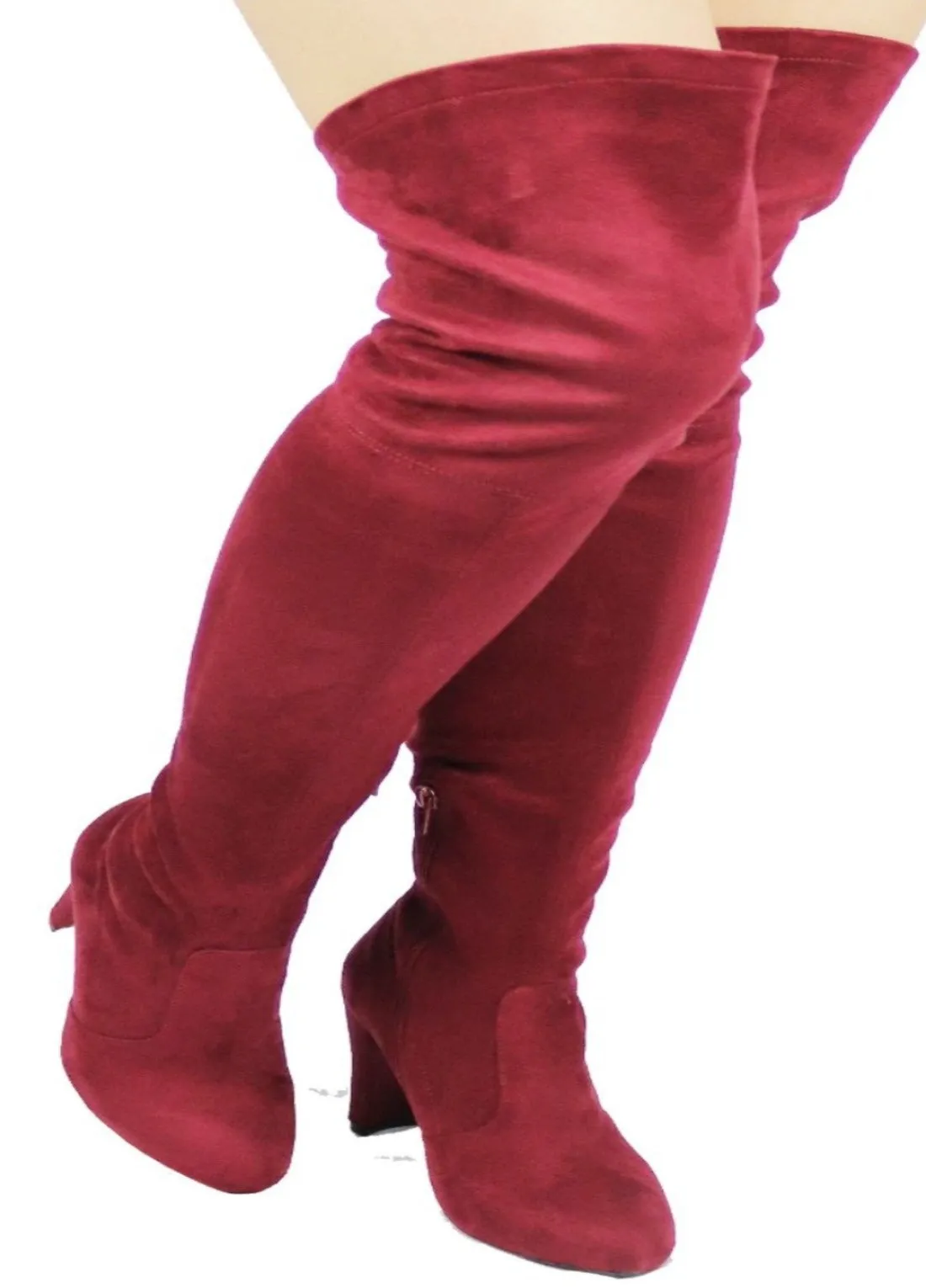 AMAYA-93B Wild Diva Women Stretchy Suede Chunky Heel Thigh High Over The Knee Boots Stretchy