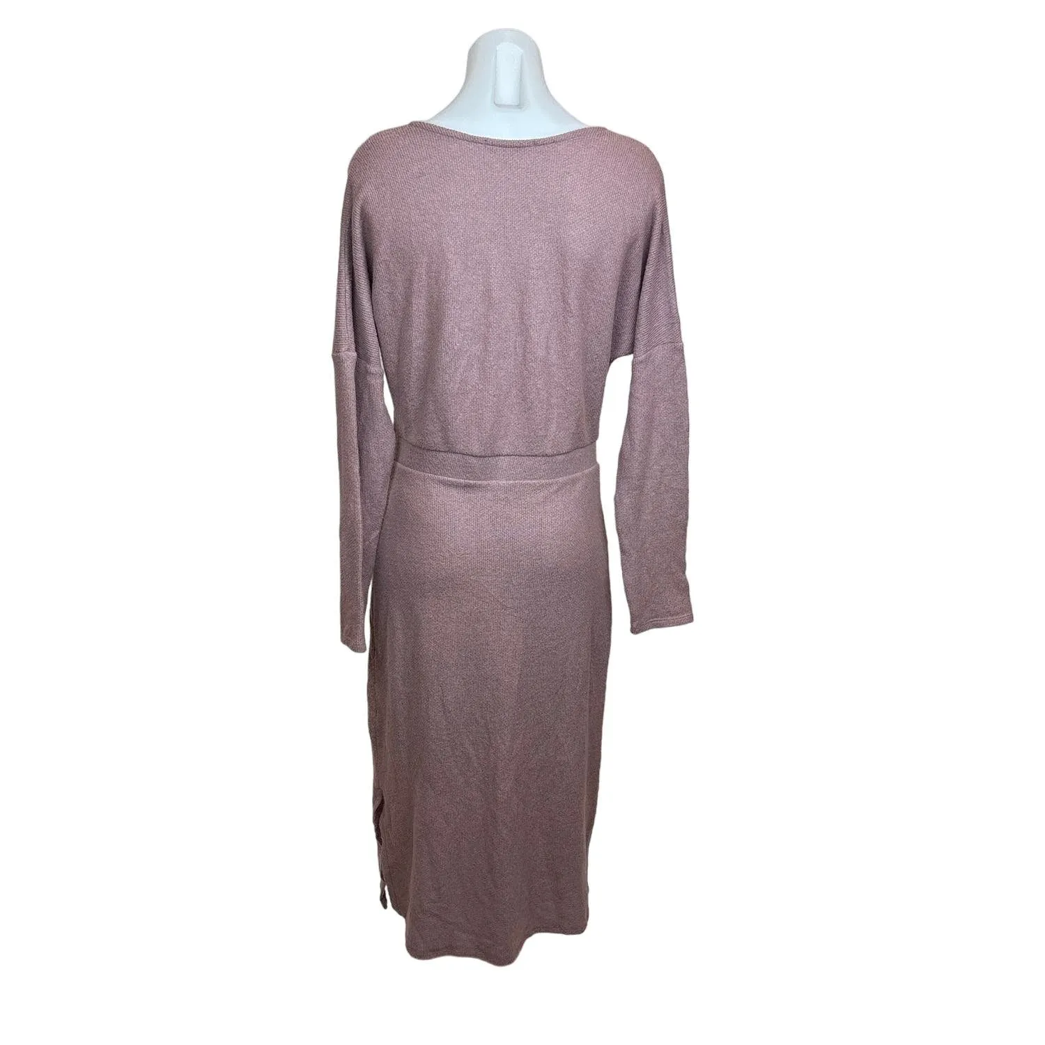 Anthropologie Purple Pink Knit Deep V-neck Midi Long Sleeve Sweater Dress Size M