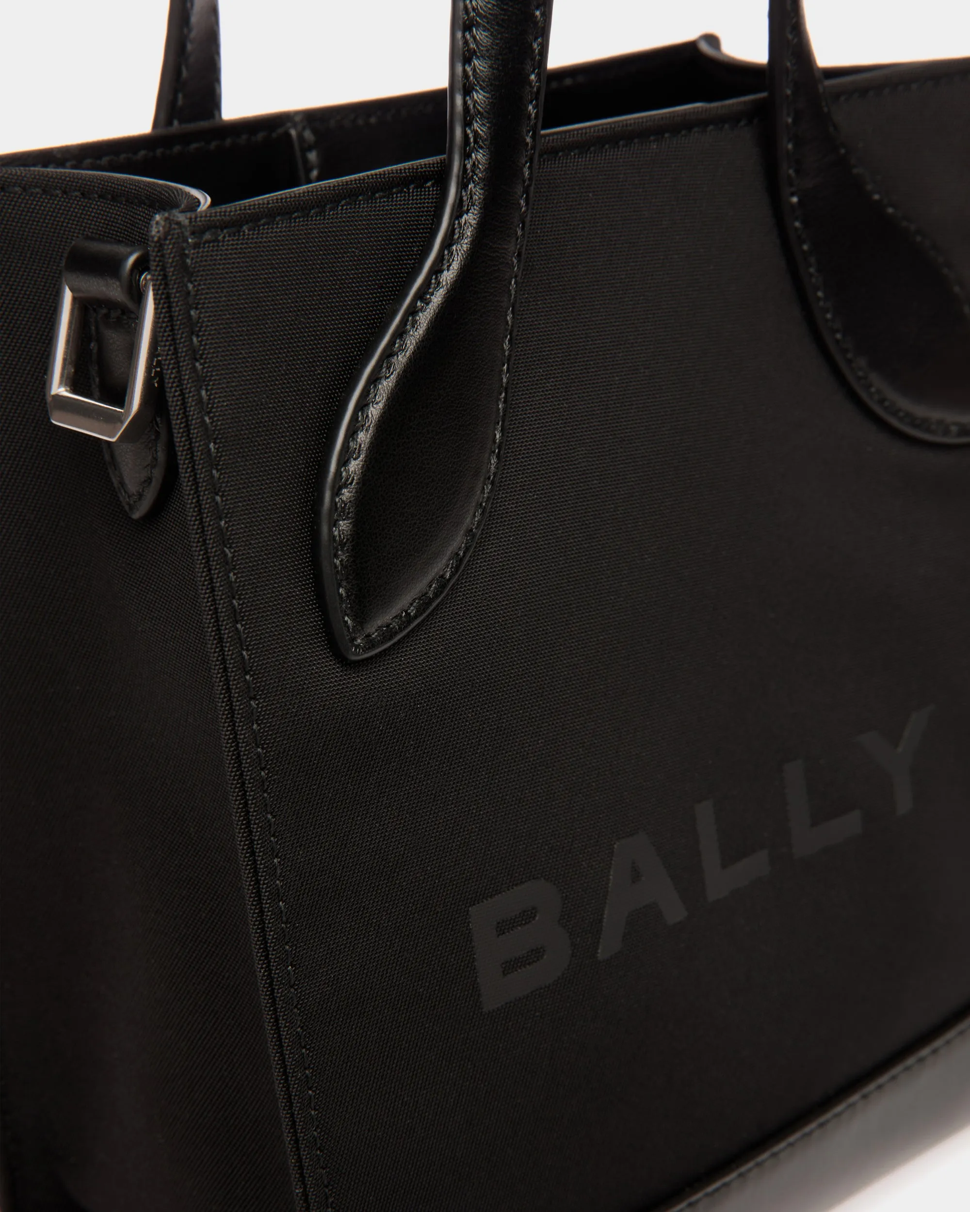 Bar Mini Tote Bag In Black Nylon And Leather