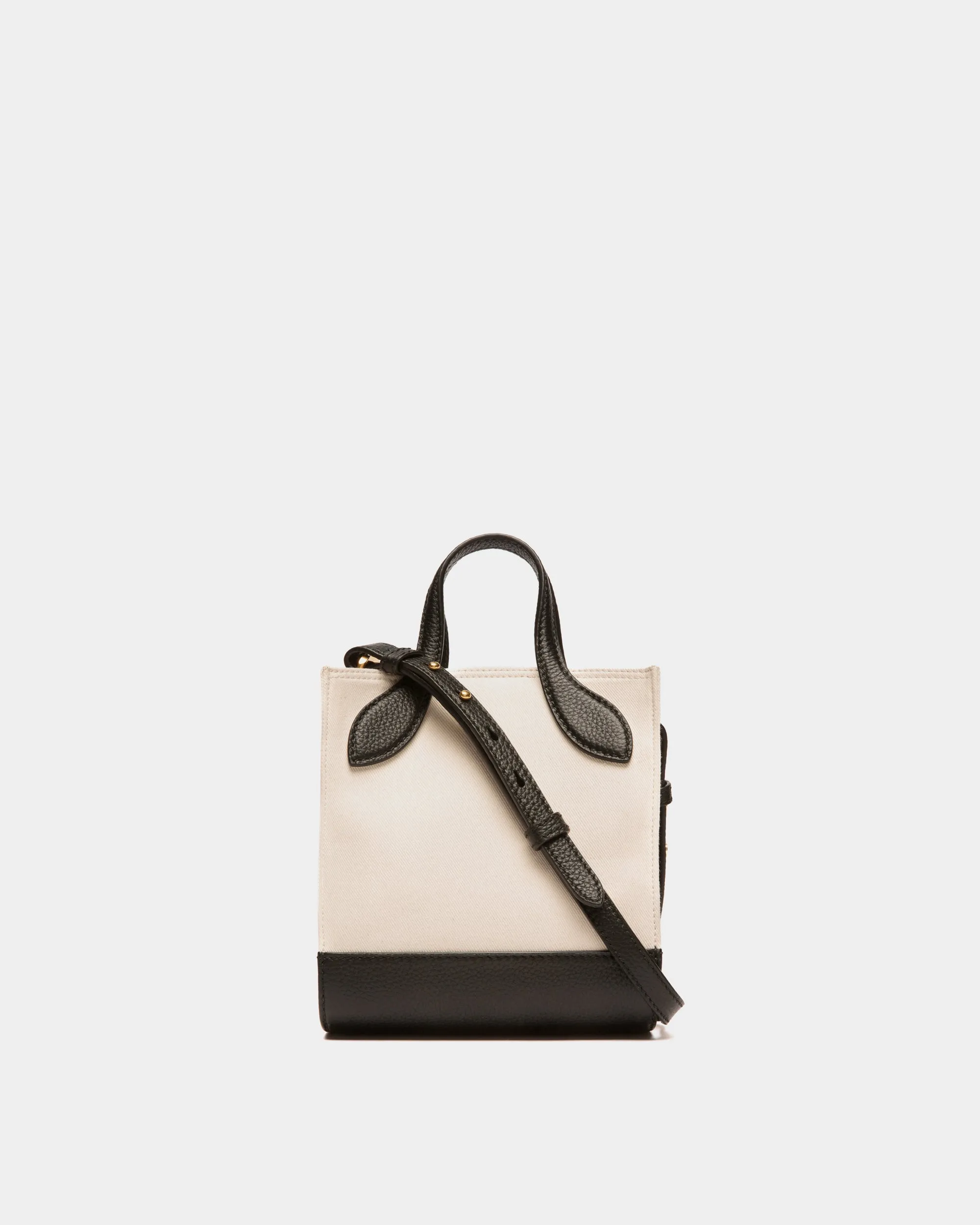 Bar Mini Tote Bag in Neutral And Black Canvas And Leather