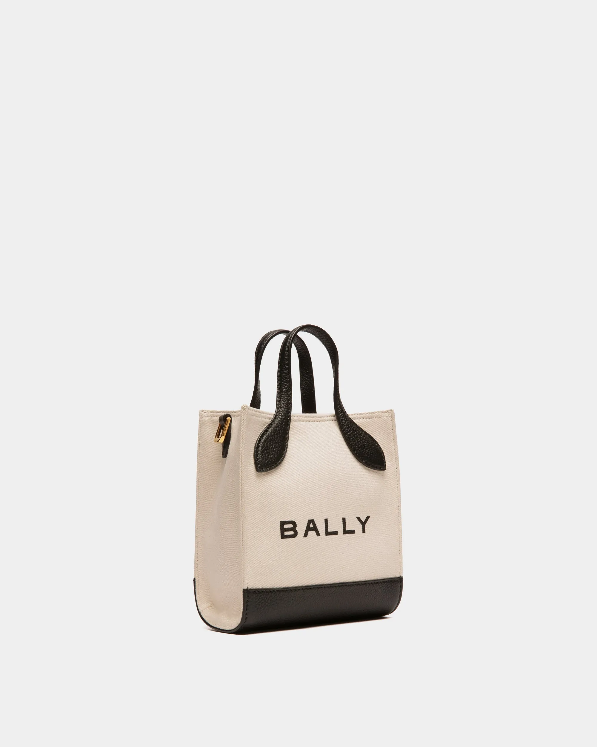 Bar Mini Tote Bag in Neutral And Black Canvas And Leather