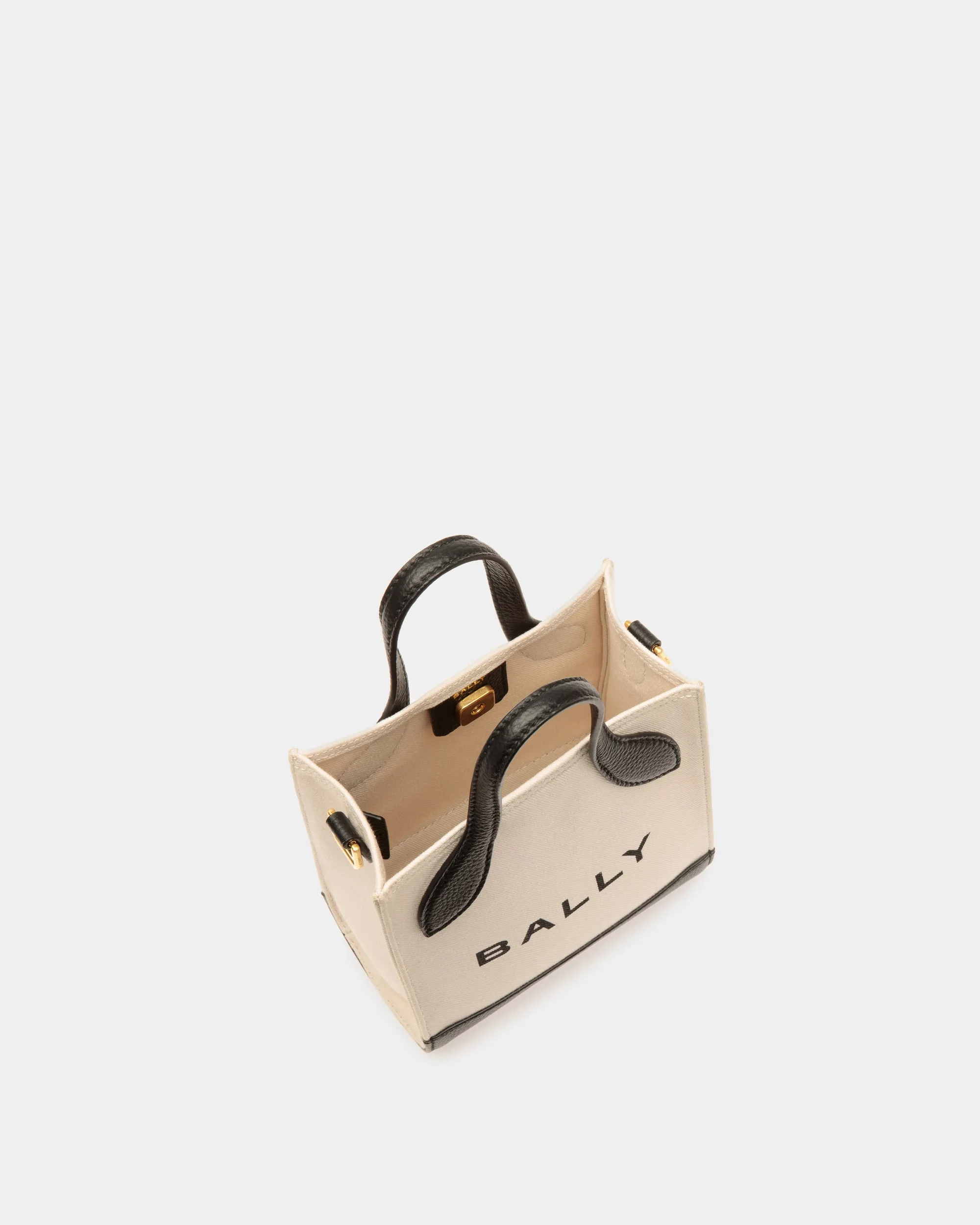 Bar Mini Tote Bag in Neutral And Black Canvas And Leather