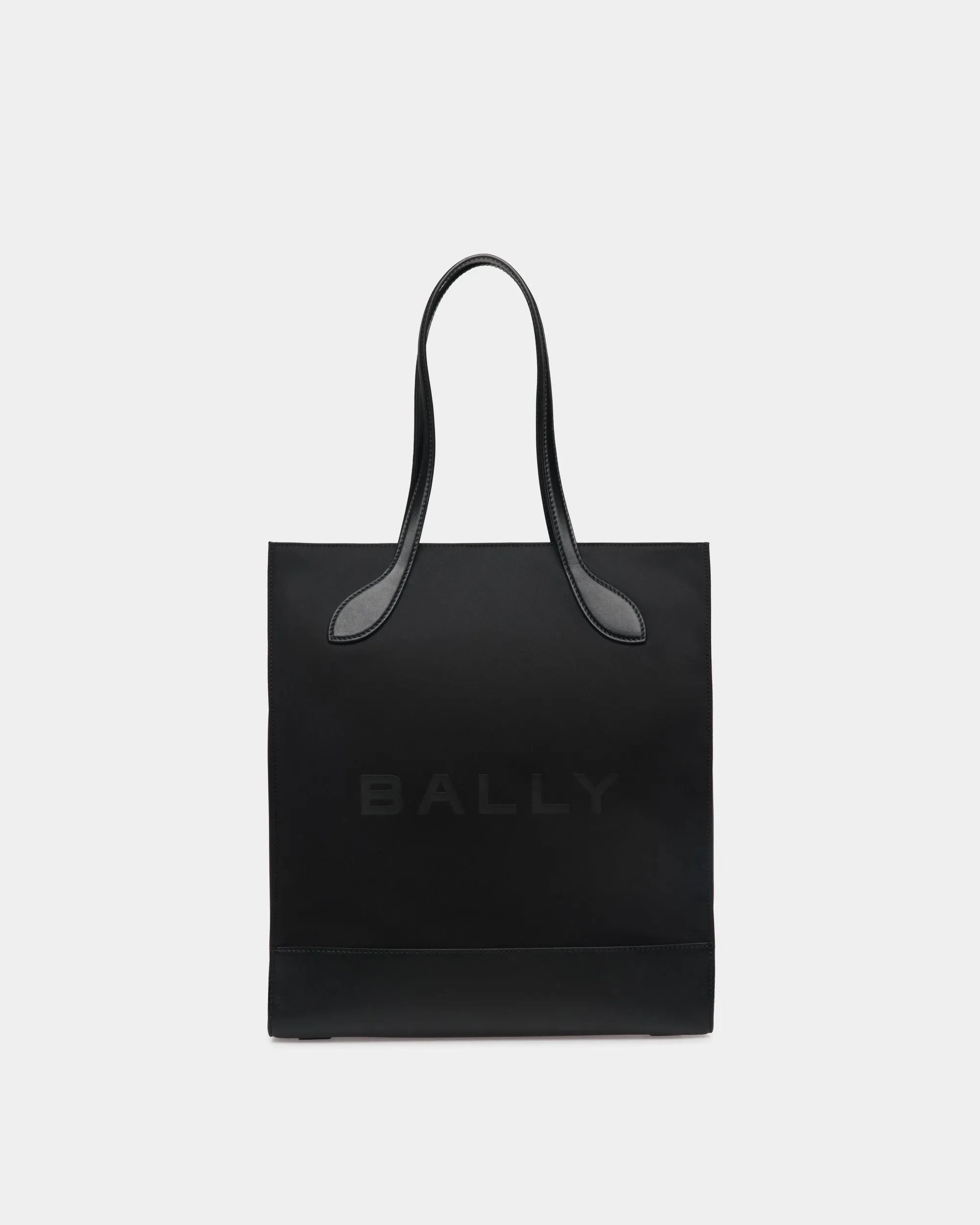 Bar Tote Bag In Black Nylon And Leather