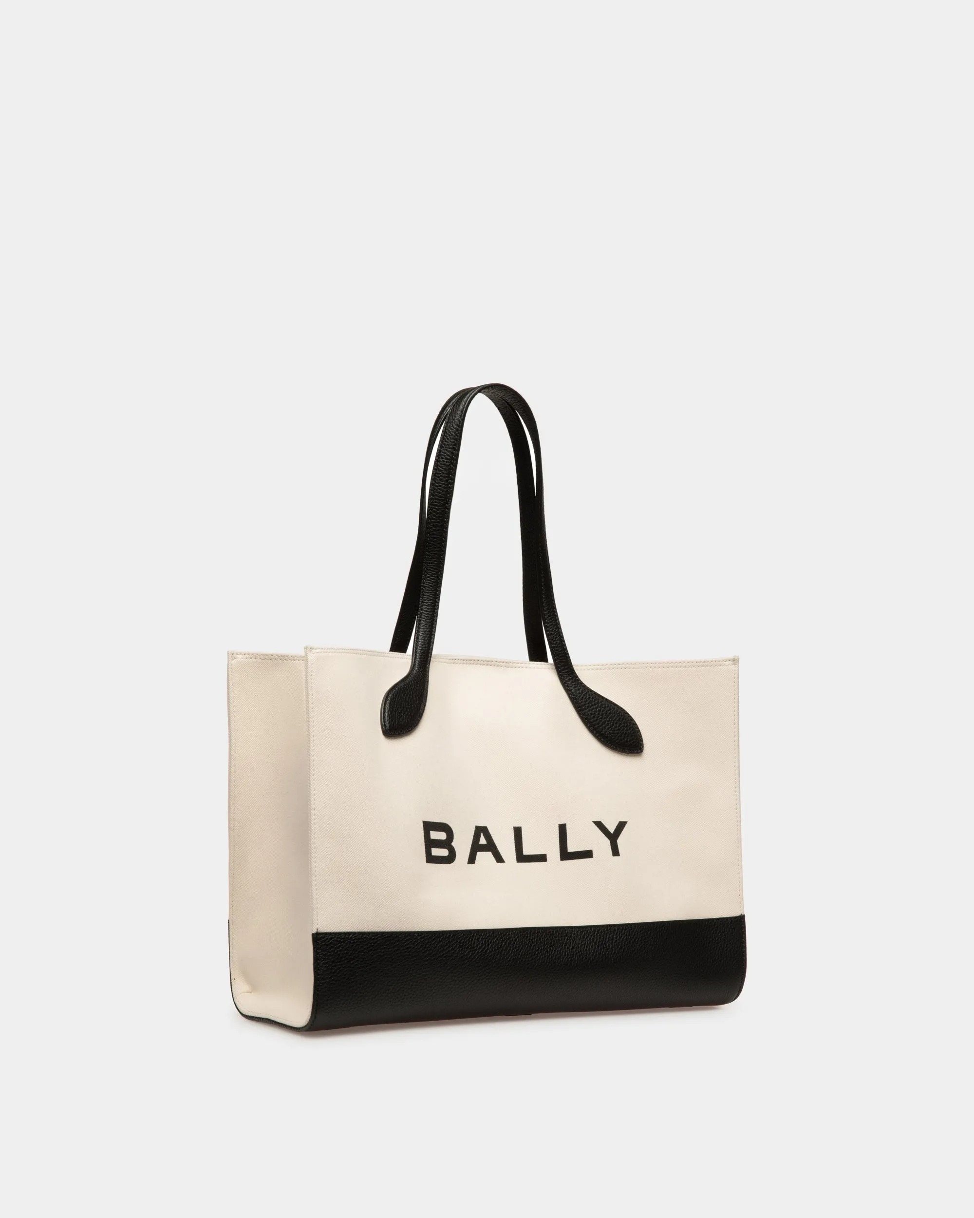 Bar Tote Bag In Natural And Black Fabric