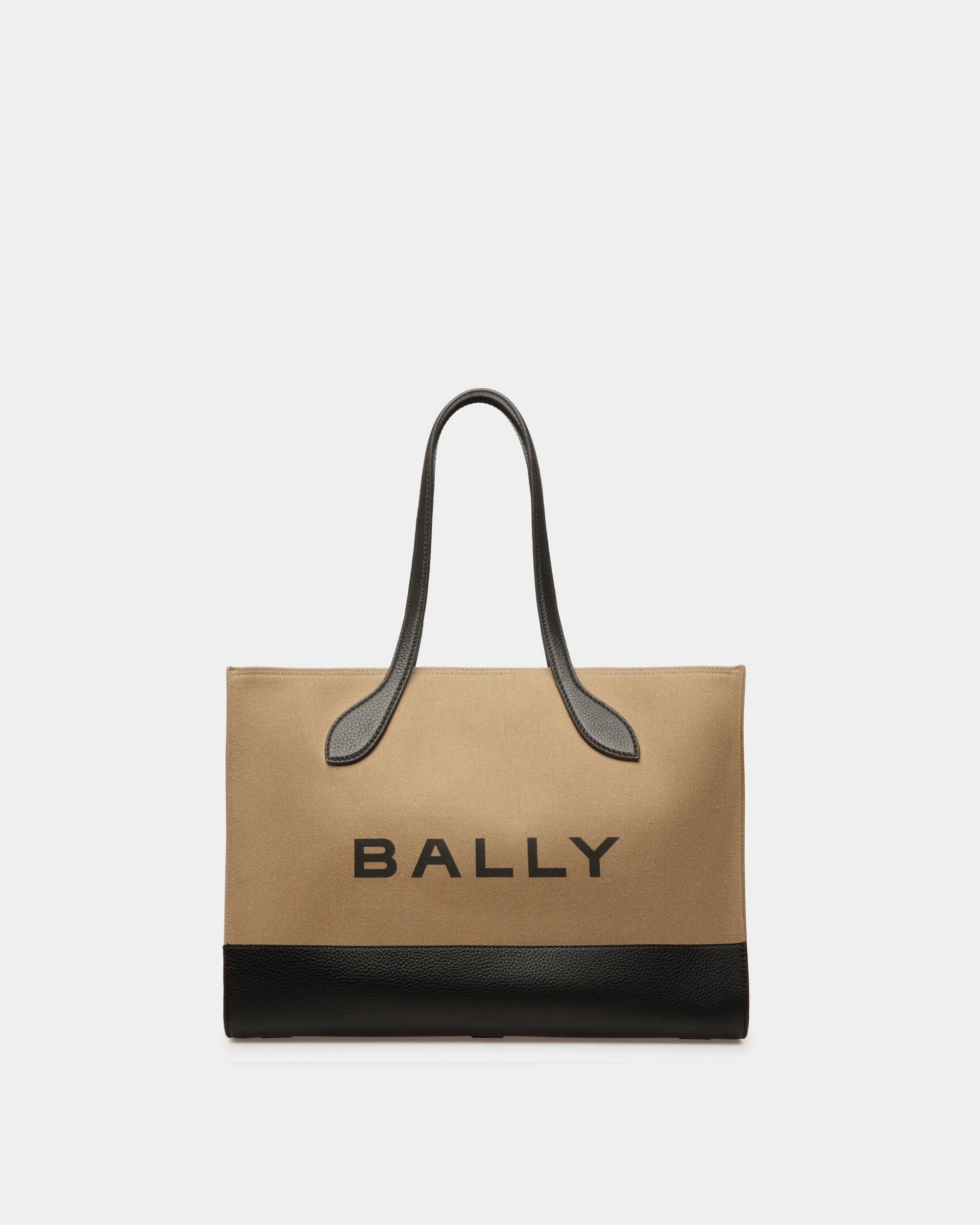 Bar Tote Bag In Sand And Black Fabric