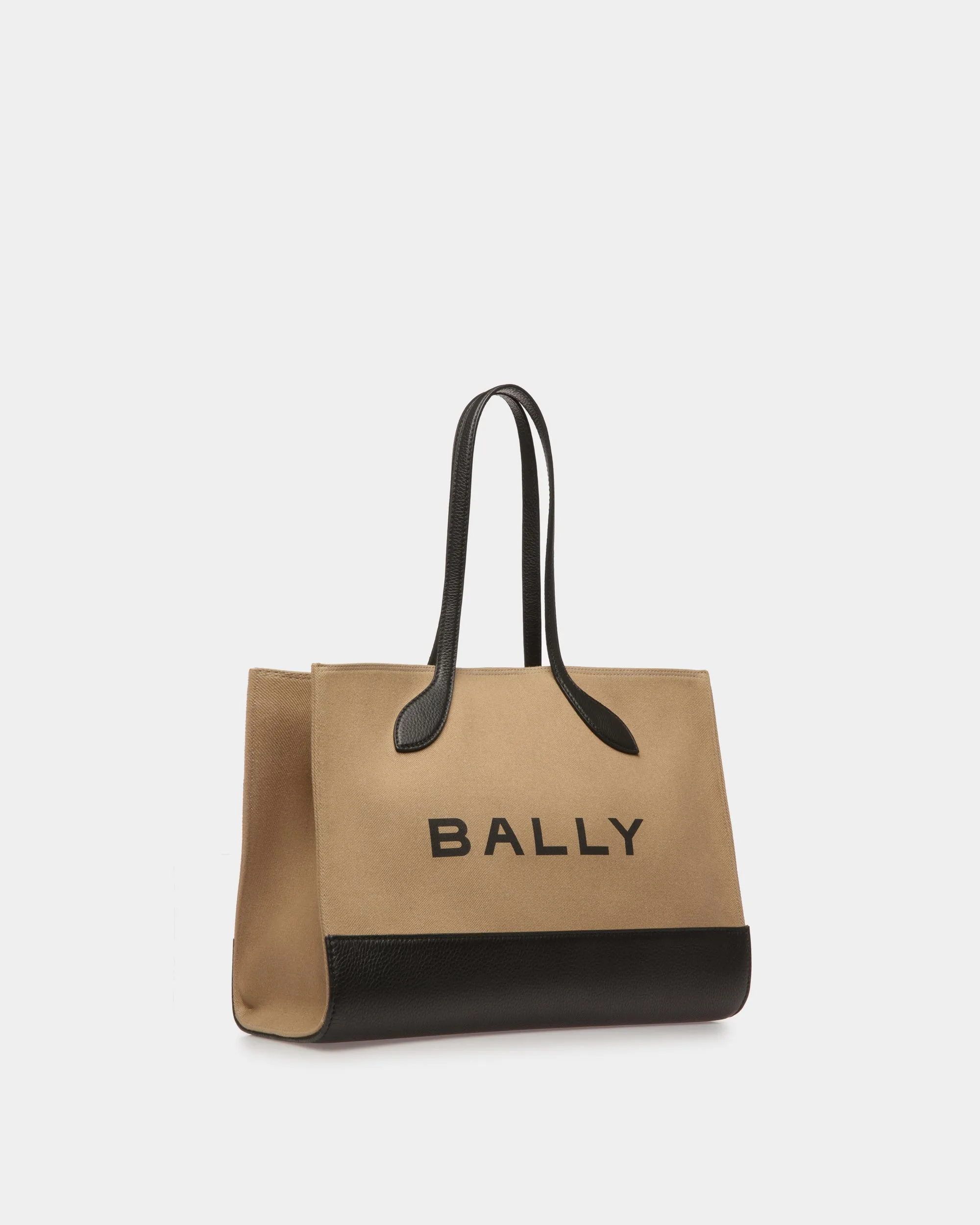 Bar Tote Bag In Sand And Black Fabric