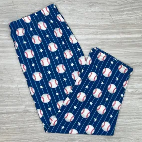 Baseball Pin Stripe Blue Soft Leggings