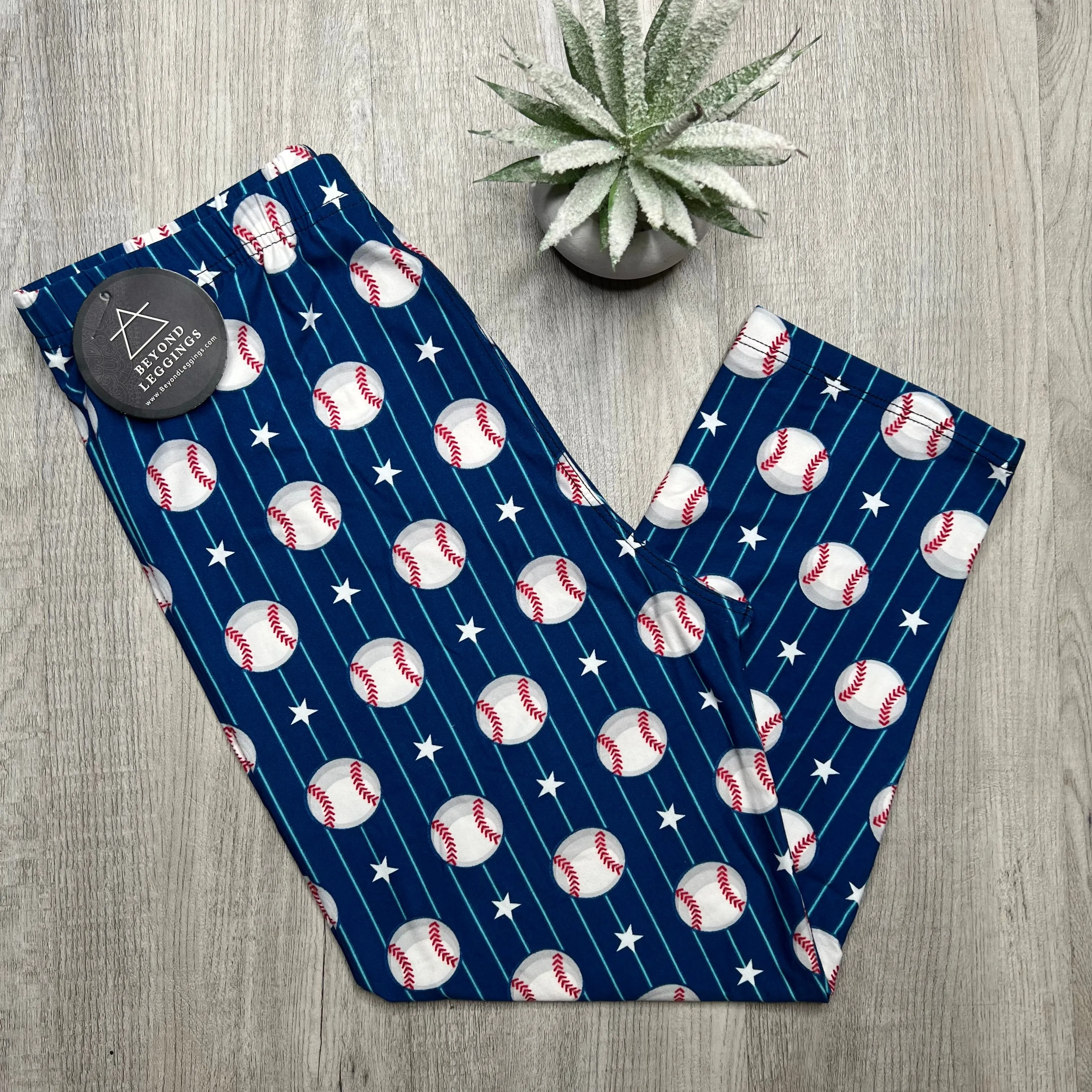 Baseball Pin Stripe Blue Soft Leggings