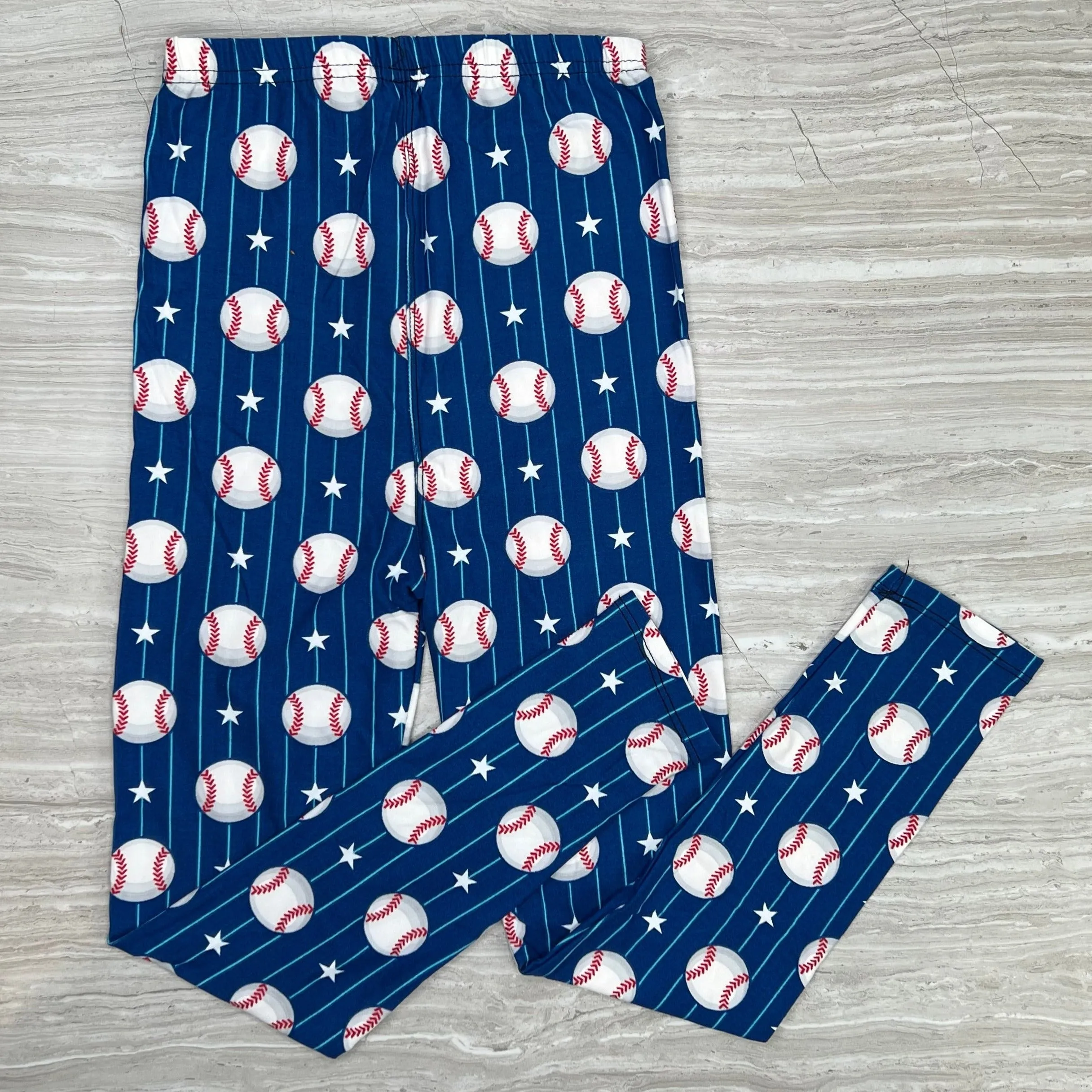 Baseball Pin Stripe Blue Soft Leggings