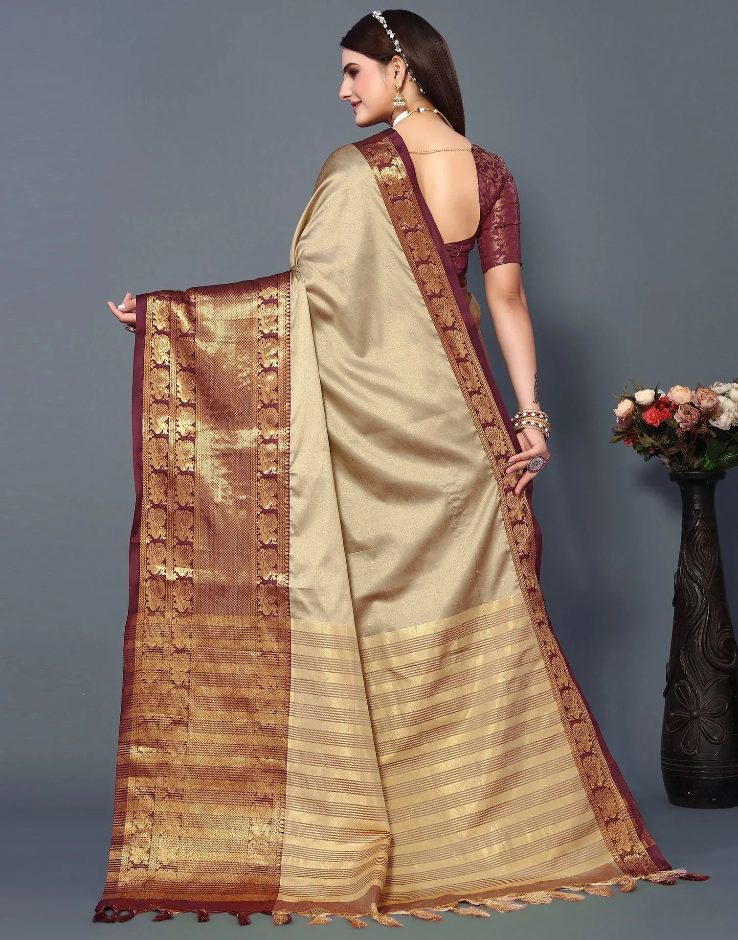 Beige Cotton Saree