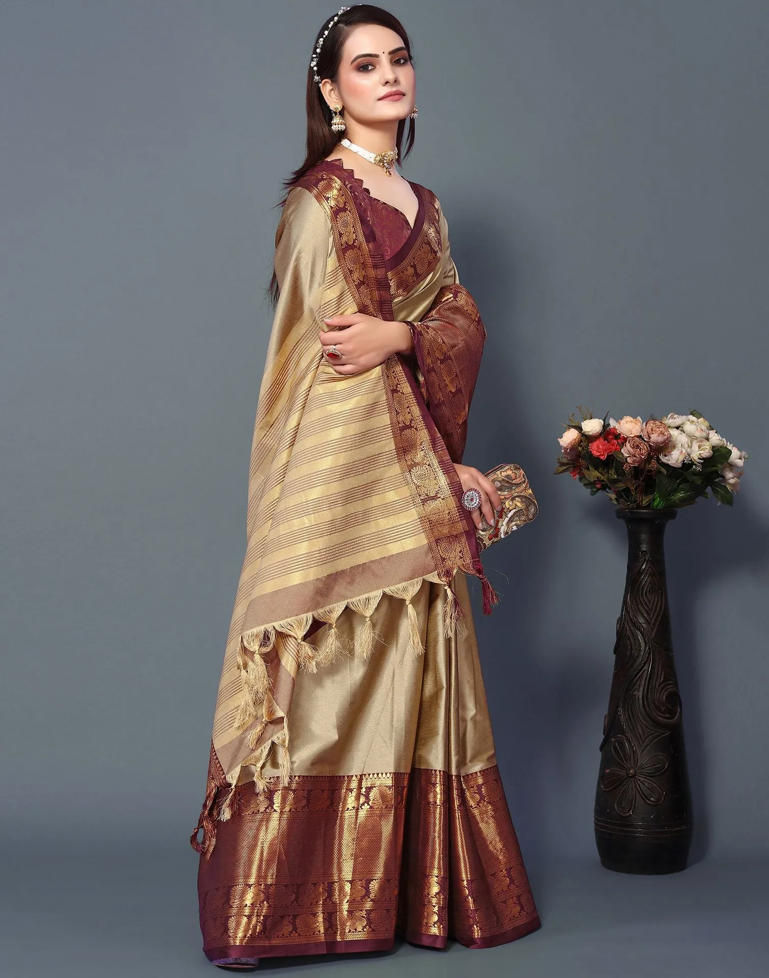 Beige Cotton Saree