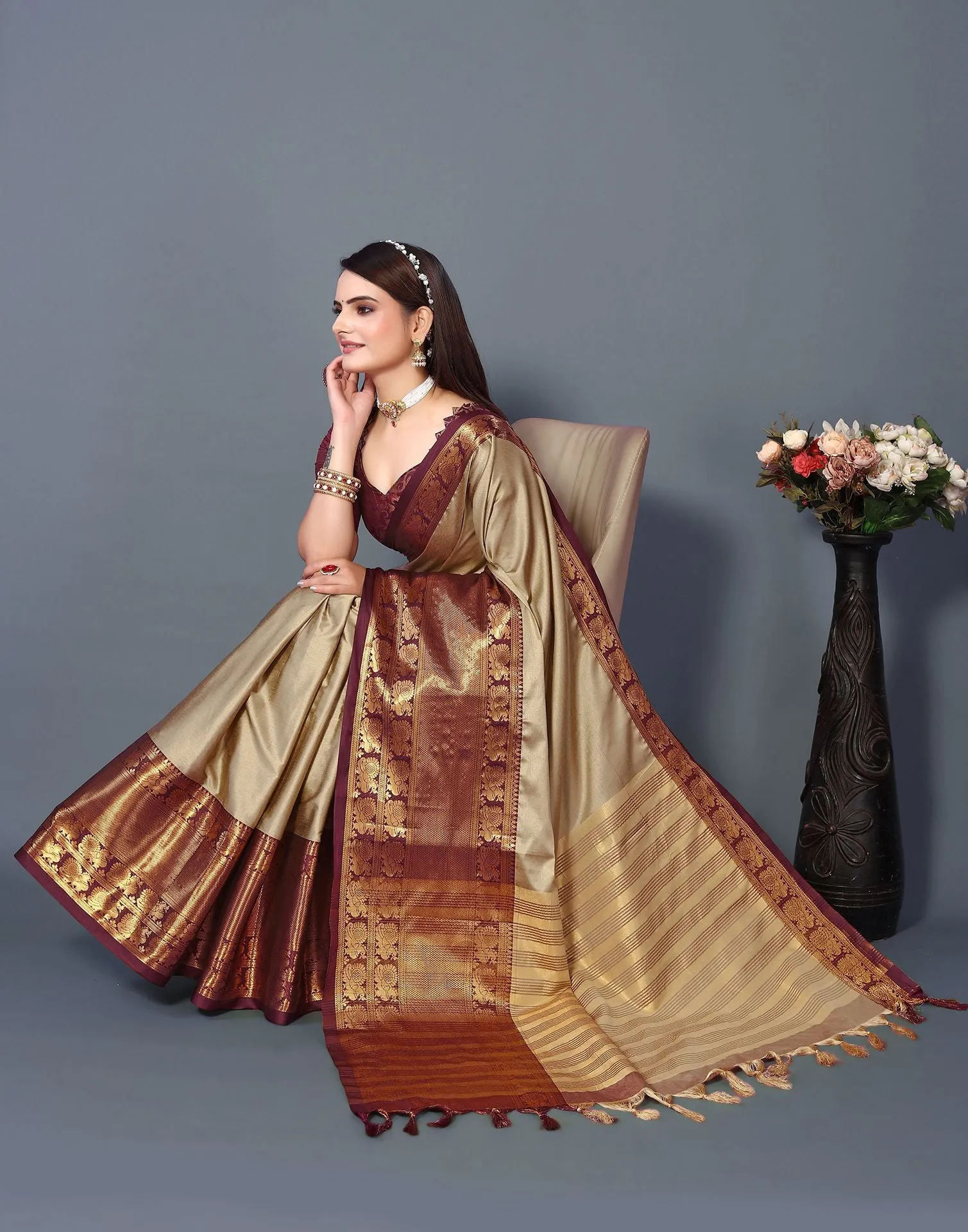 Beige Cotton Saree