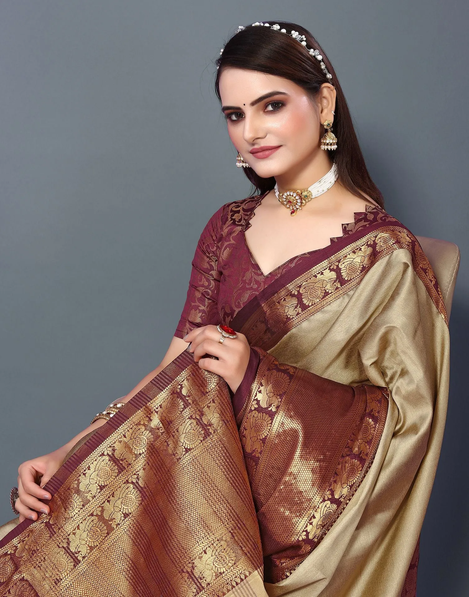 Beige Cotton Saree