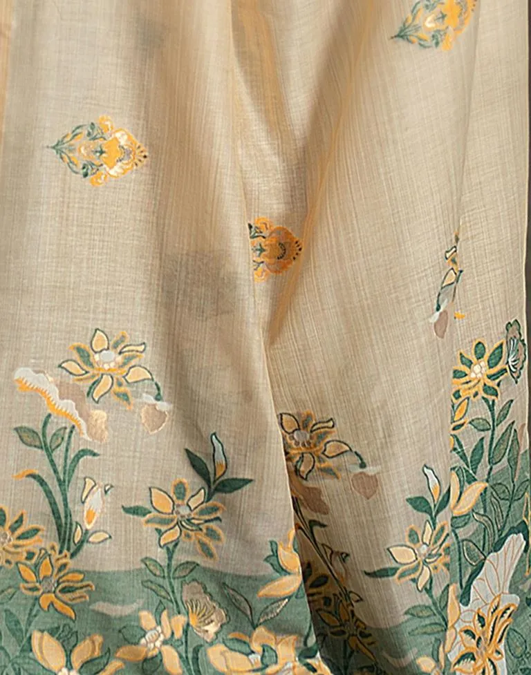 Beige Cotton Woven Sarees