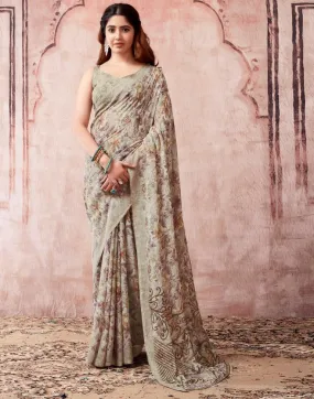 Beige Georgette Printed Sarees