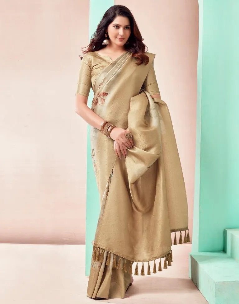 Beige Silk Printed Sarees