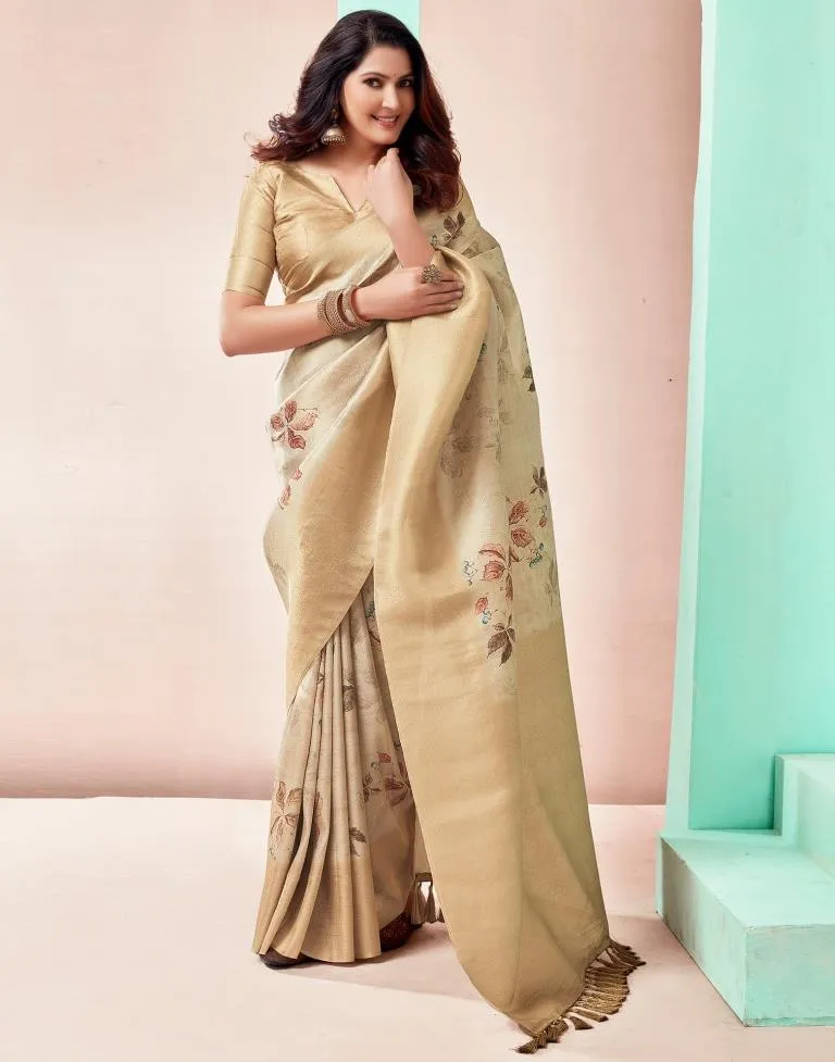 Beige Silk Printed Sarees