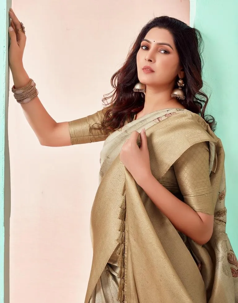 Beige Silk Printed Sarees