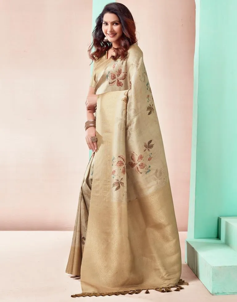 Beige Silk Printed Sarees