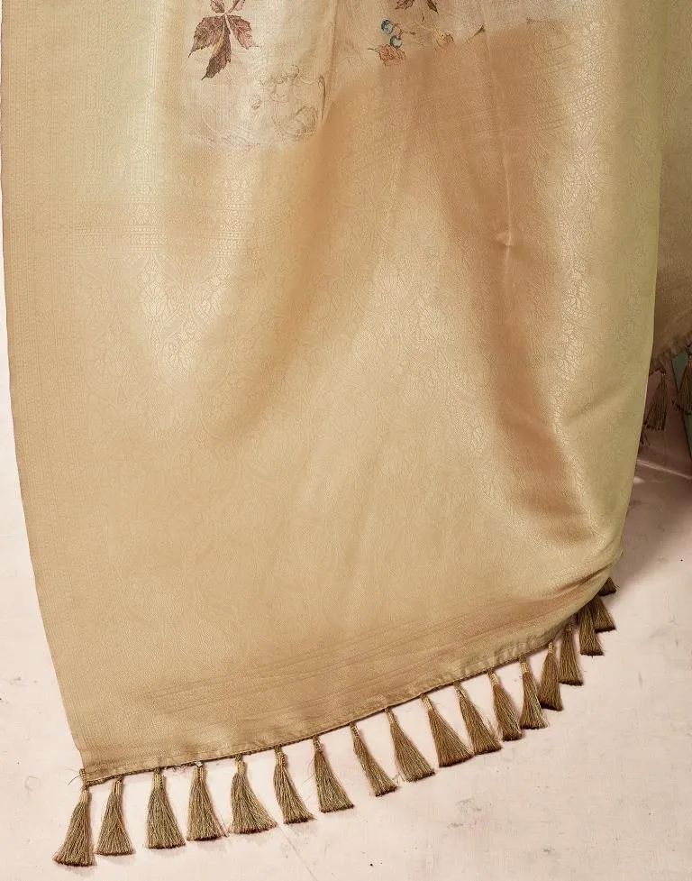 Beige Silk Printed Sarees