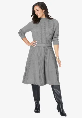 Belted Cable Sweater Dress