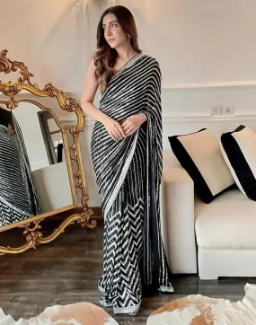 Black Georgette Plain Sarees