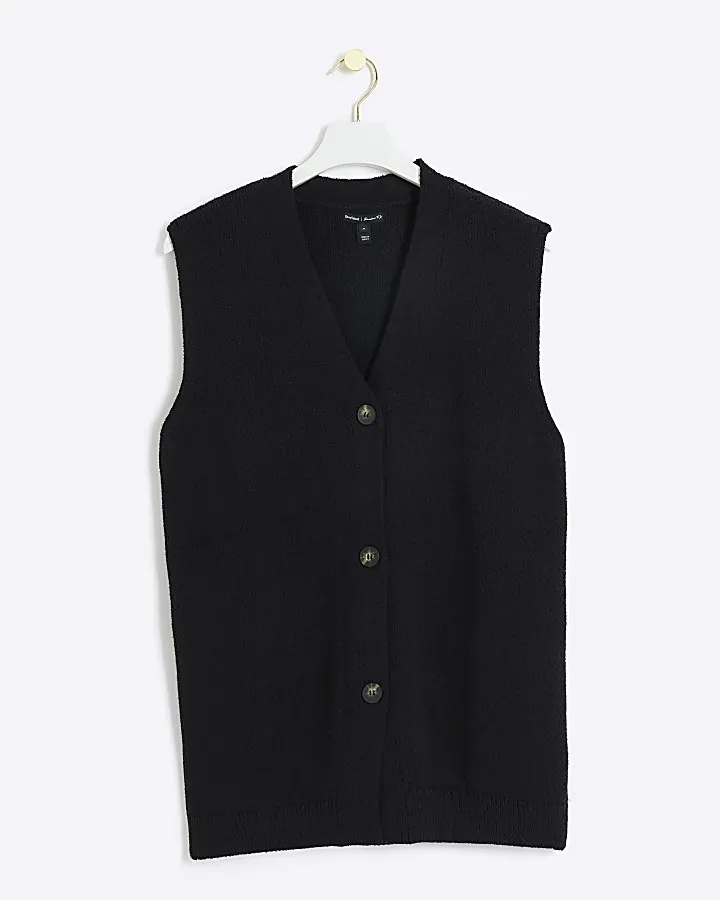 Black knit longline waistcoat