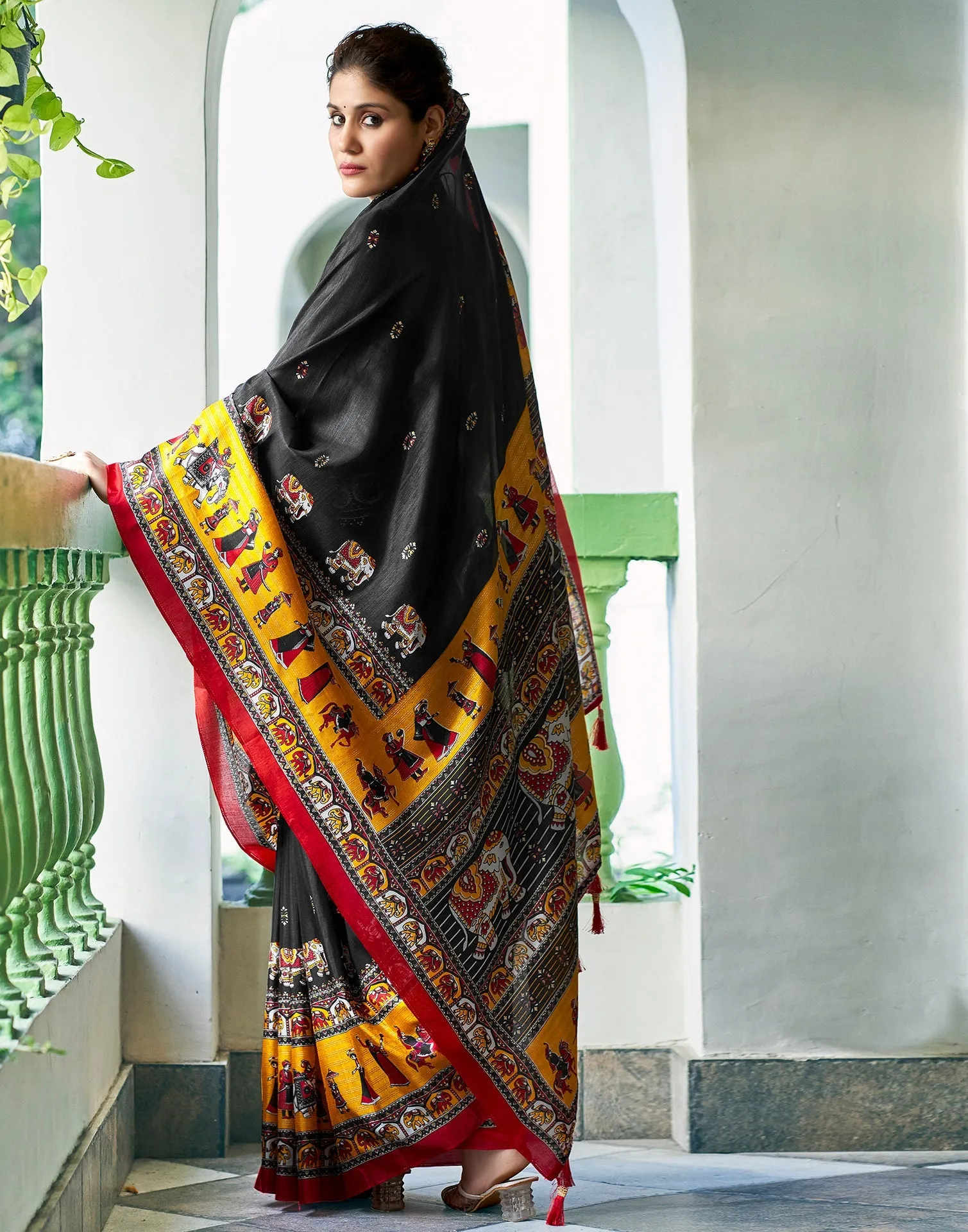 Black Silk Printed Saree