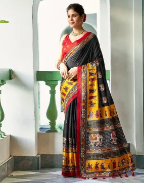 Black Silk Printed Saree