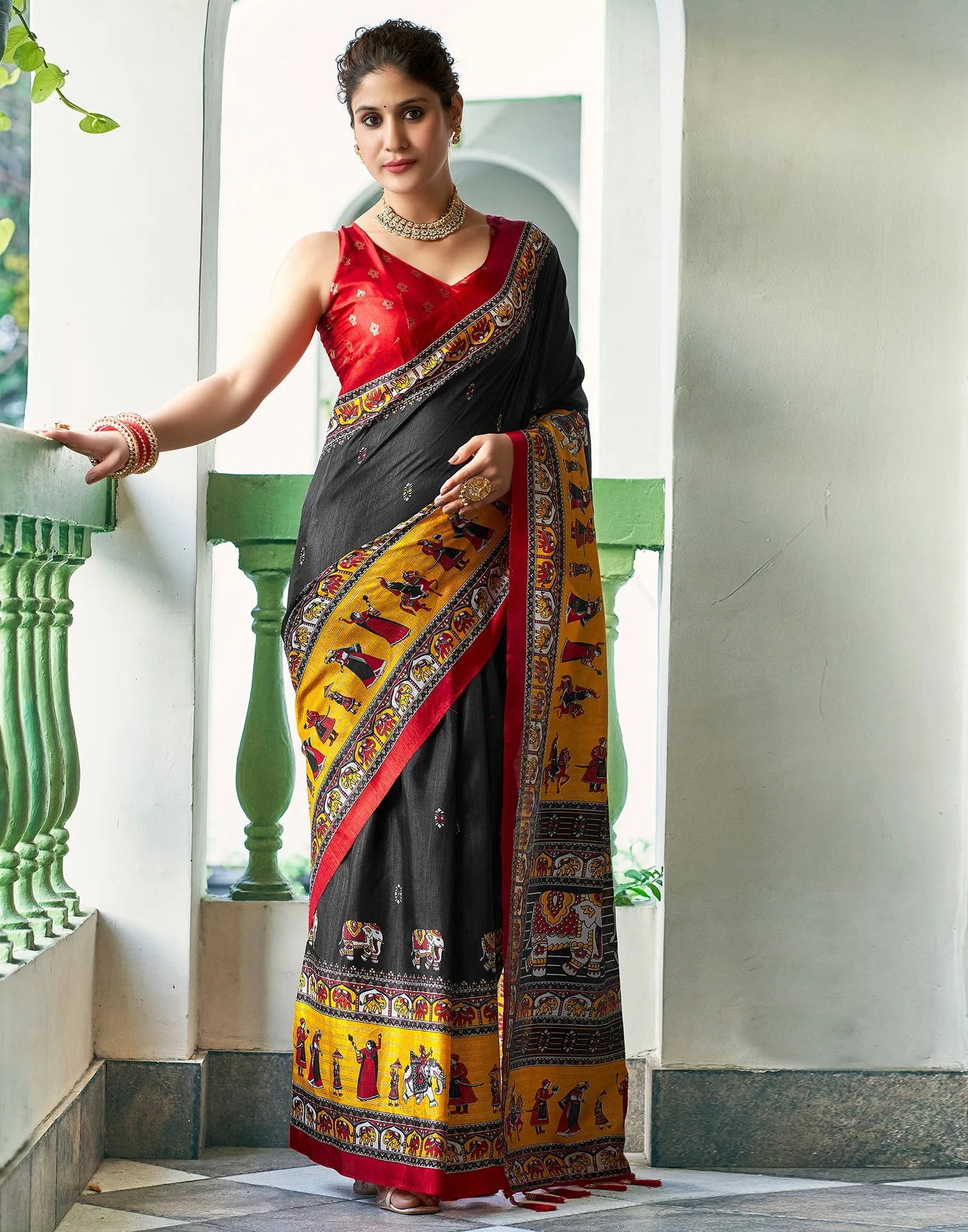 Black Silk Printed Saree