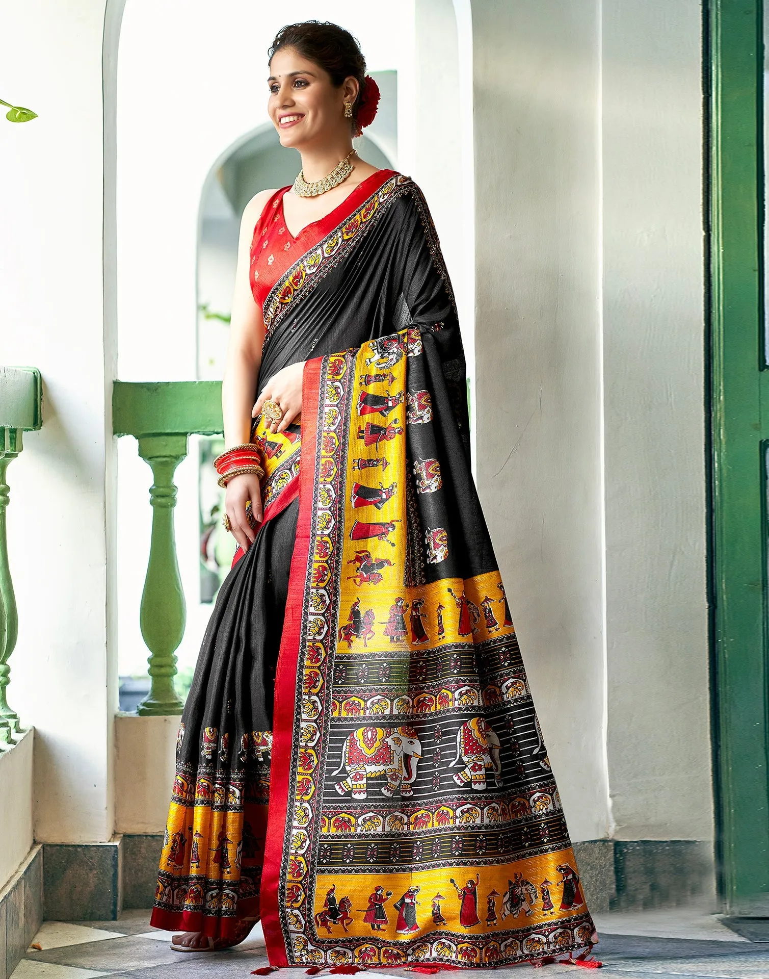 Black Silk Printed Saree