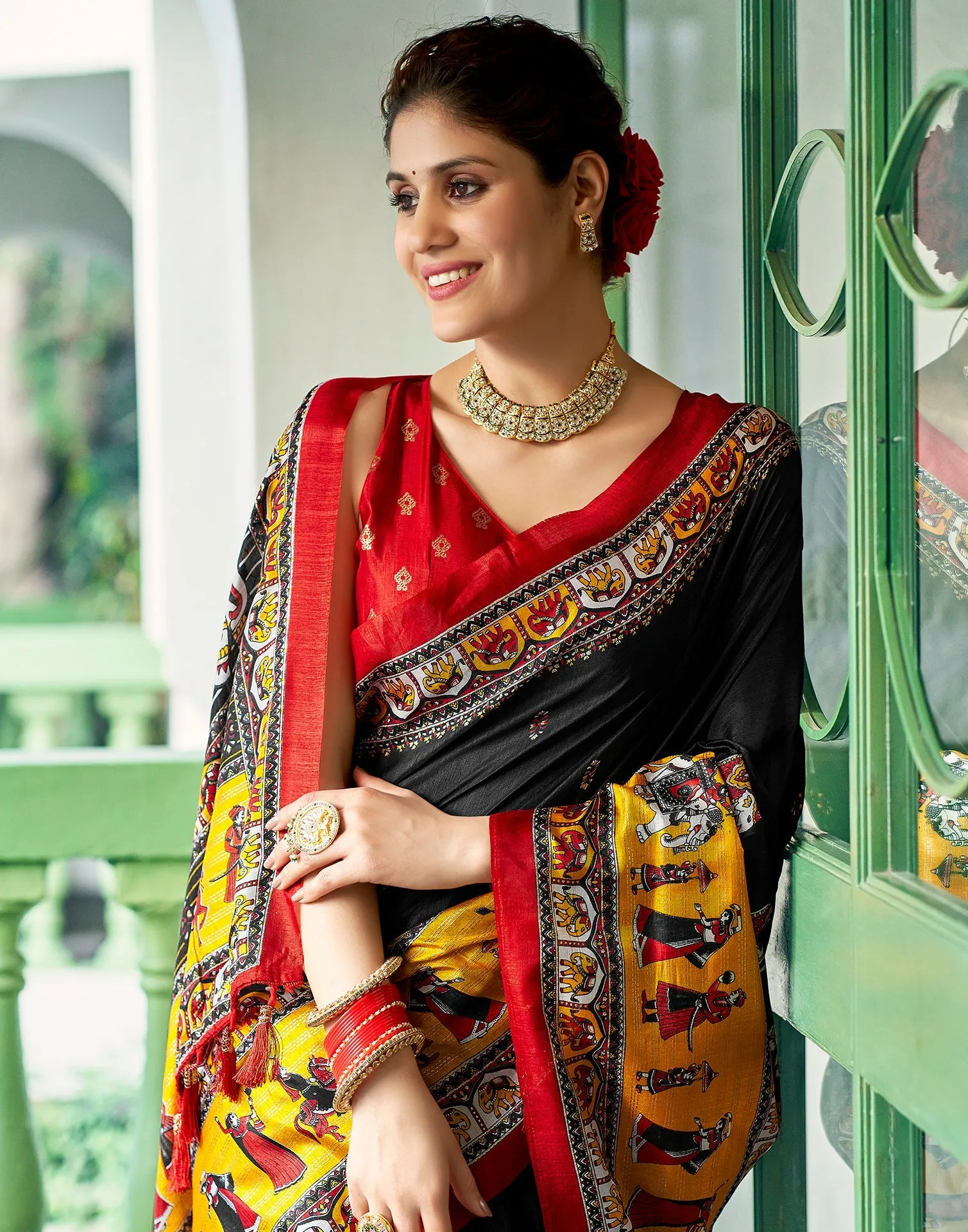 Black Silk Printed Saree