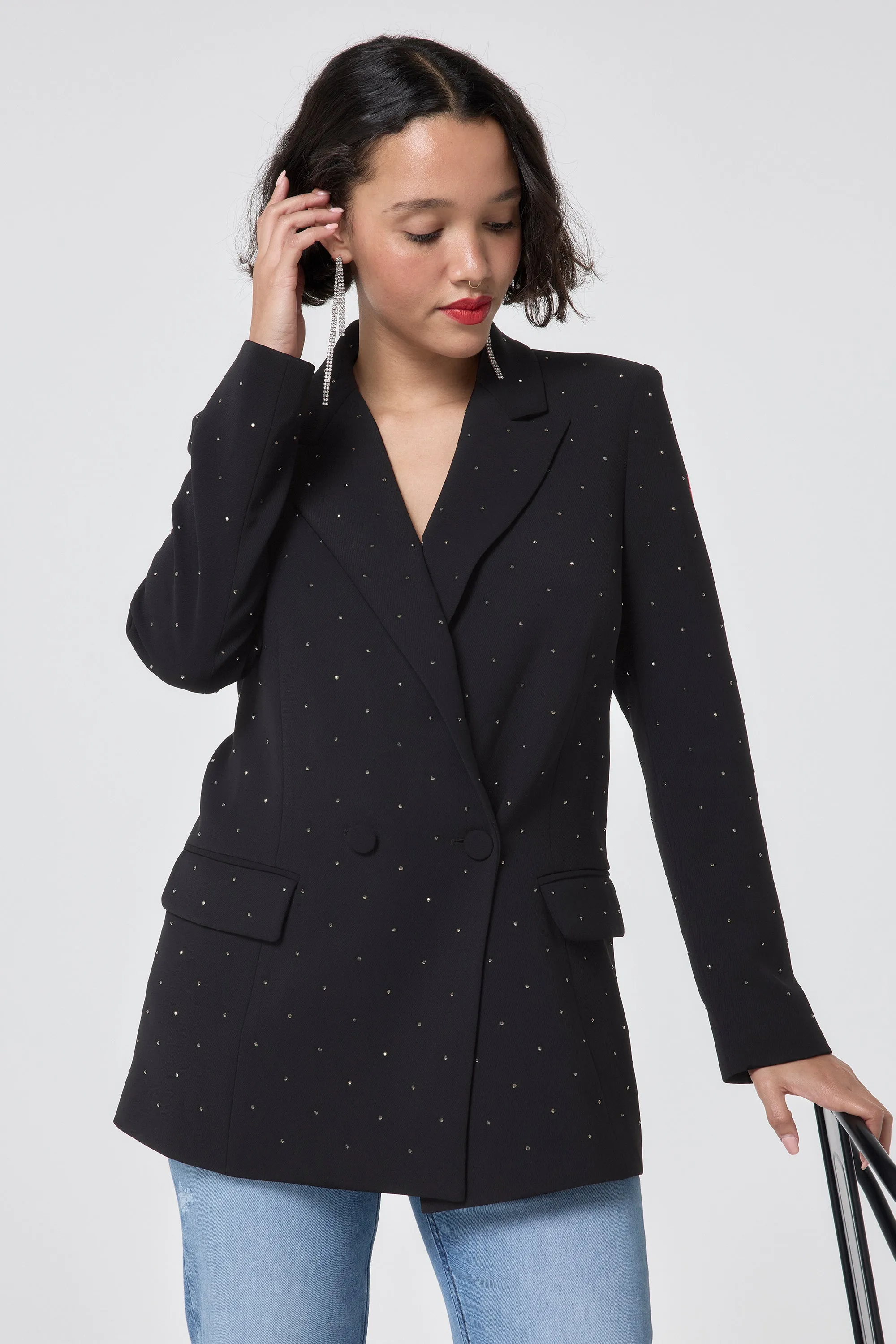 Black with Pewter Embellished Stud Detail Tailored Blazer