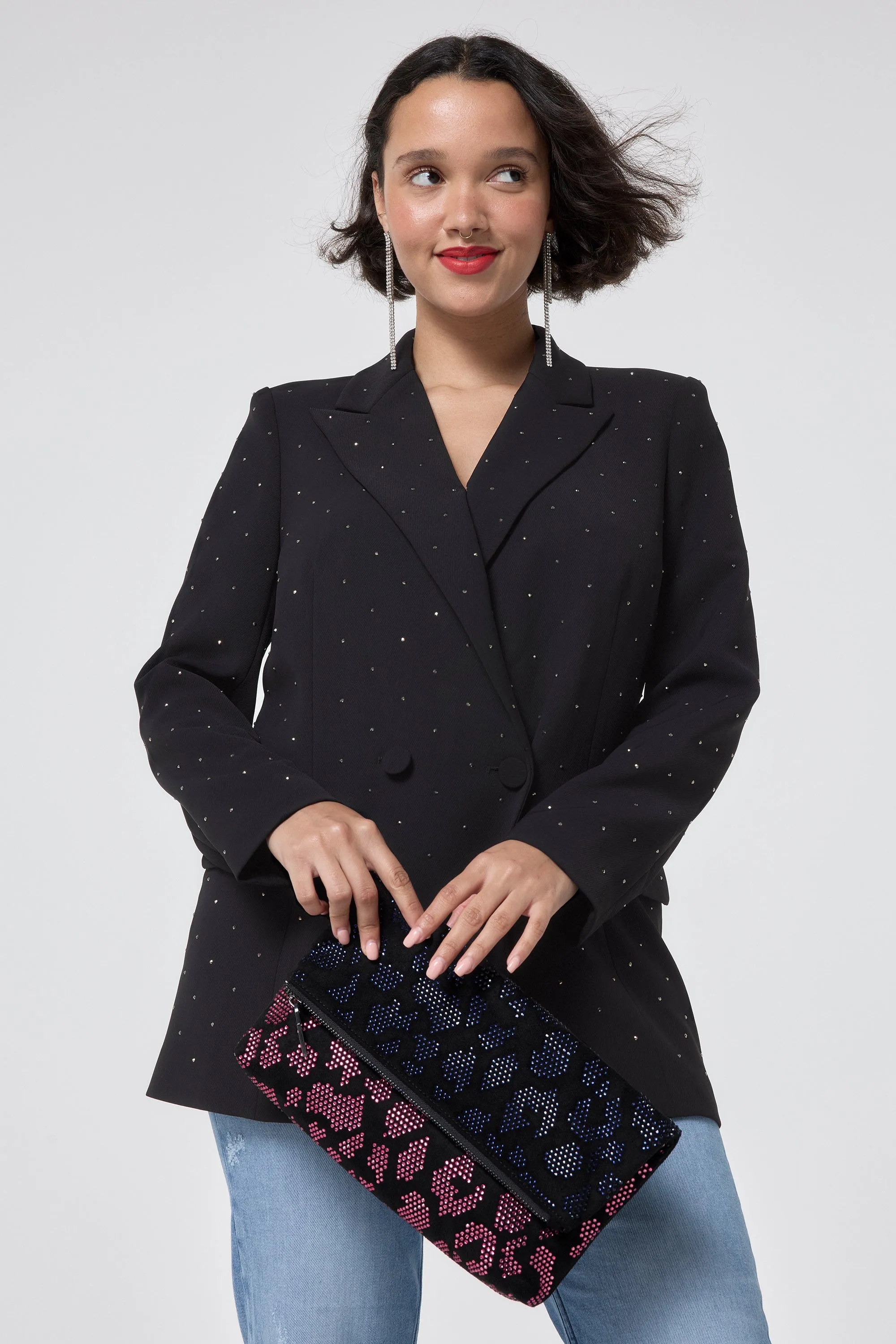 Black with Pewter Embellished Stud Detail Tailored Blazer