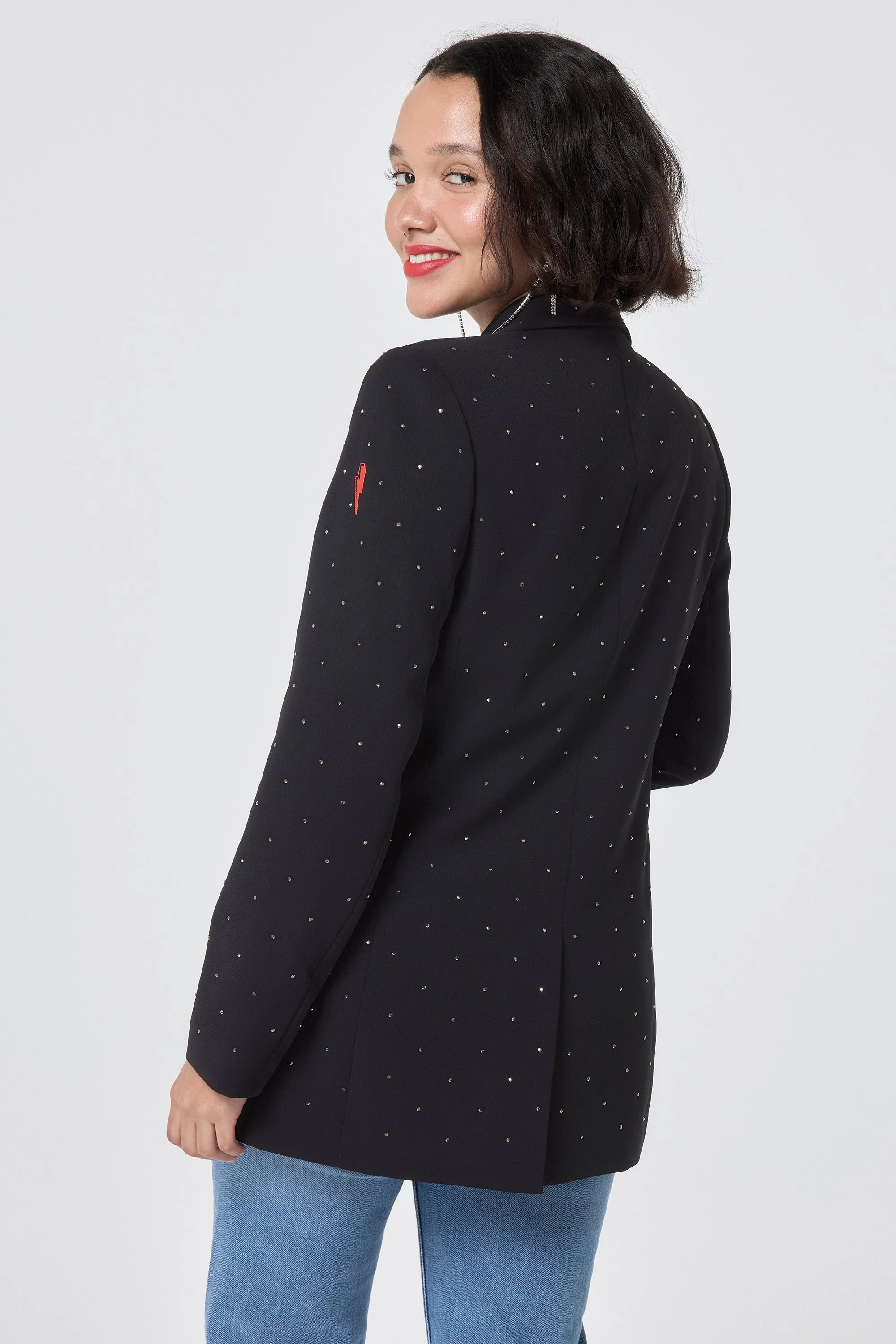 Black with Pewter Embellished Stud Detail Tailored Blazer