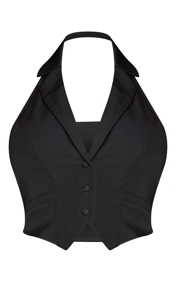 Black Woven Halterneck Waistcoat