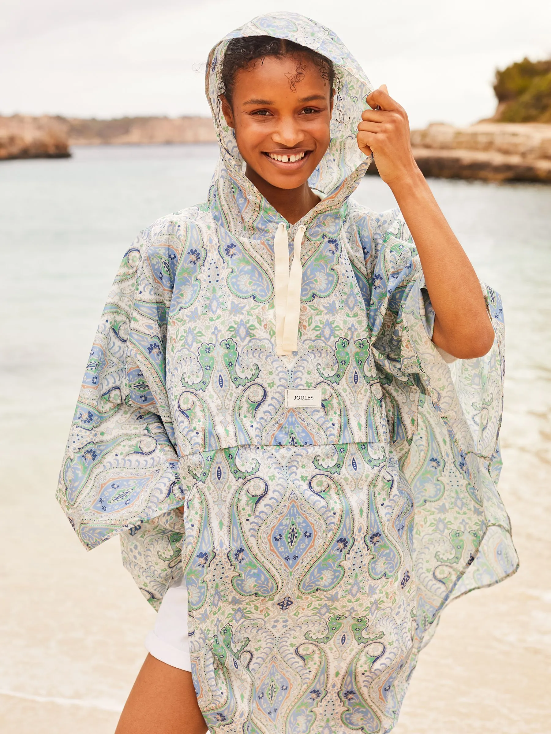 Blue Paisley Printed Poncho