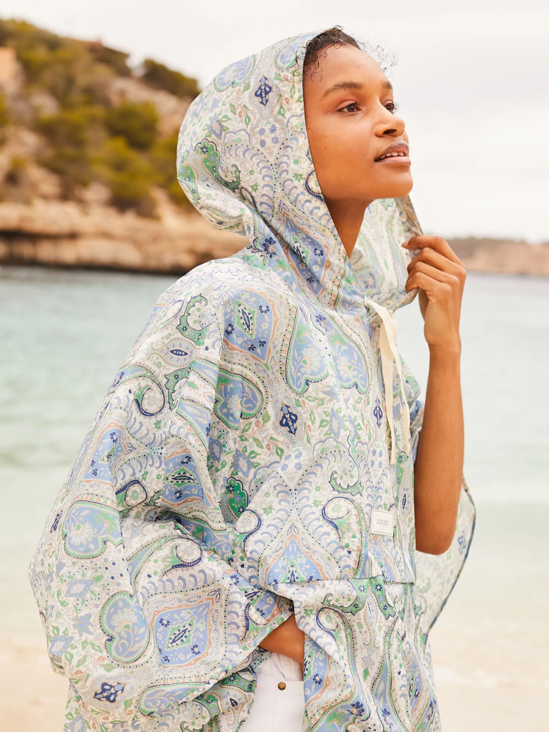 Blue Paisley Printed Poncho