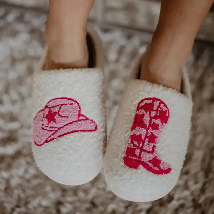 Boot And Cowgirl Hat Western Slippers