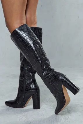 Boots | Croc Knee High Heeled Boots | MissPap