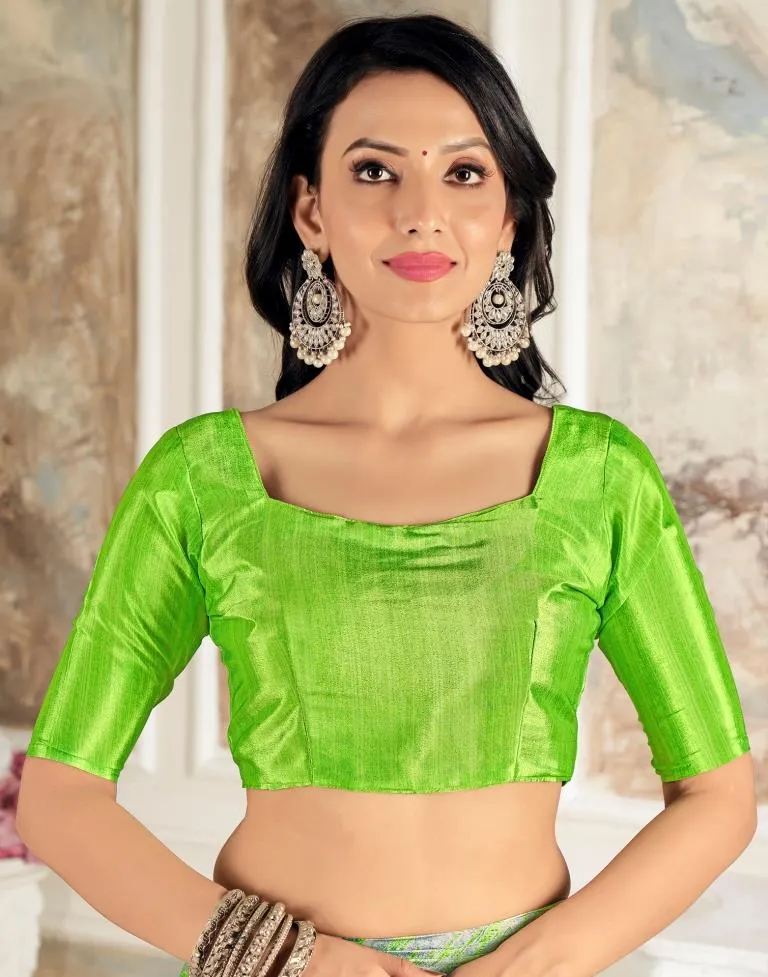 Bright Green Silk Printed Sarees