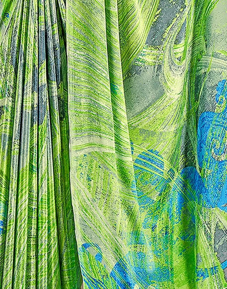 Bright Green Silk Printed Sarees