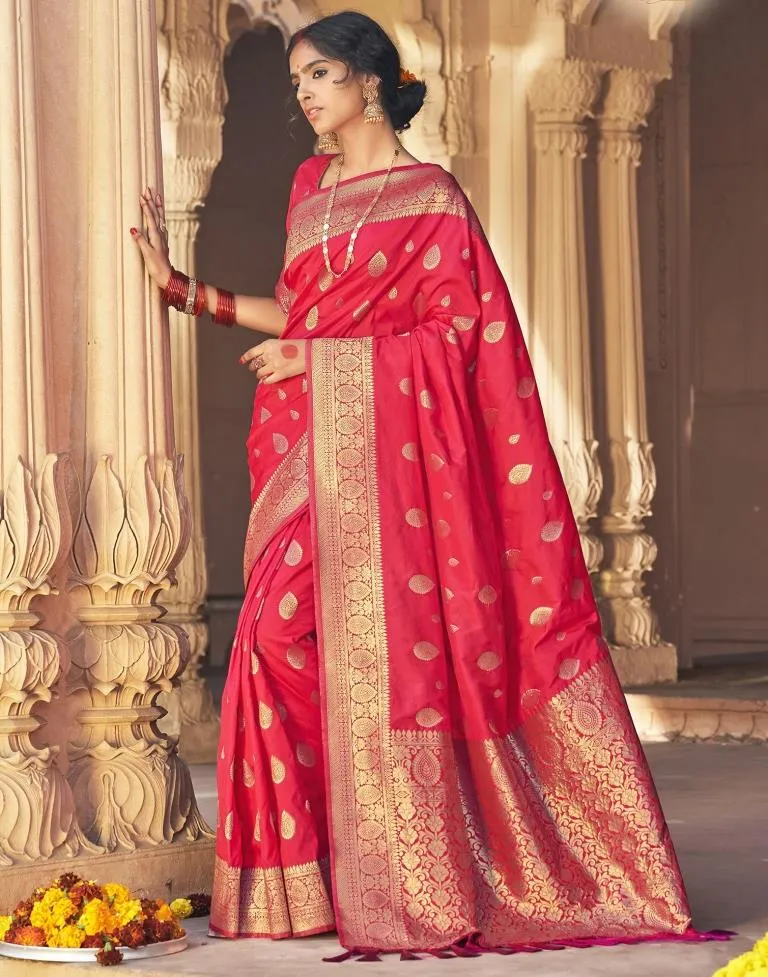 Bright Pink Silk Plain Sarees