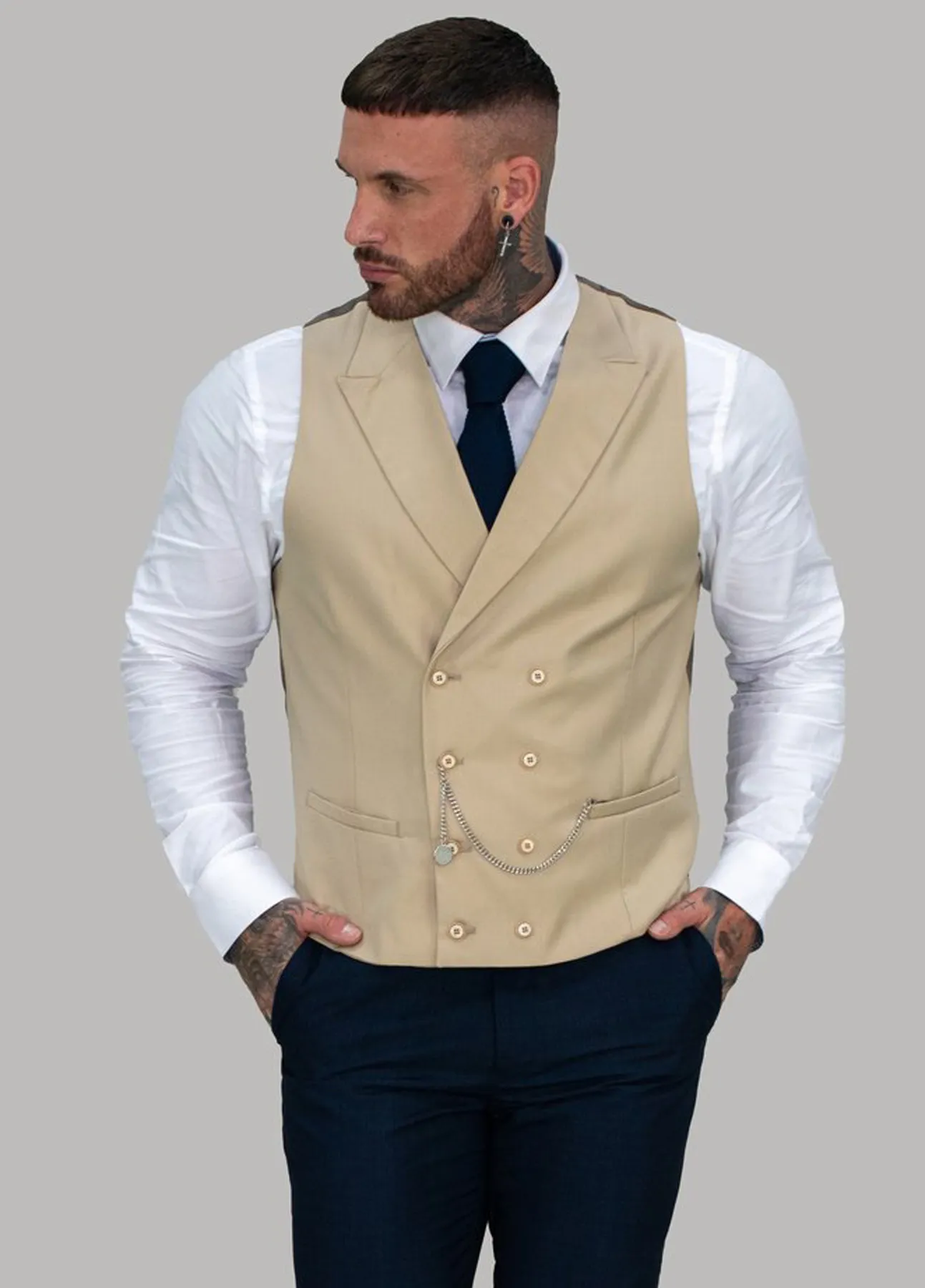 Cavani Lennox Beige Double Breasted Waistcoat